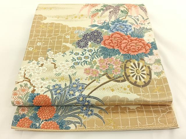 平和屋着物◎六通柄袋帯 唐織 花車文 金糸 正絹 逸品 AAAN6524jh