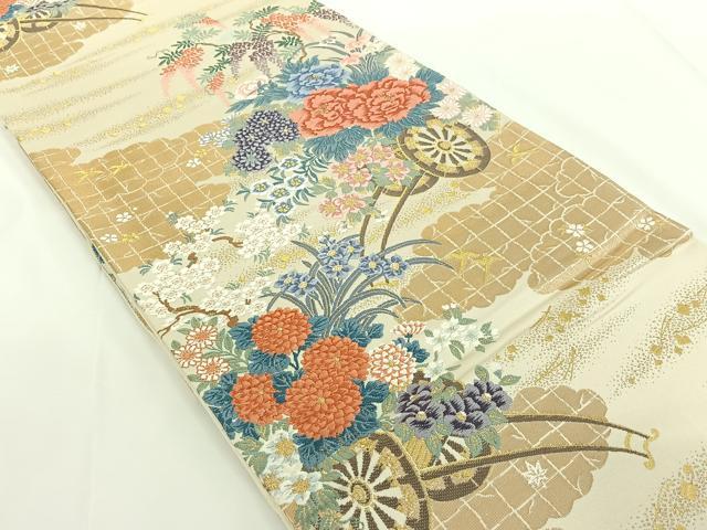 平和屋着物◎六通柄袋帯 唐織 花車文 金糸 正絹 逸品 AAAN6524jh