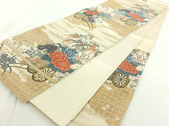 平和屋着物◎六通柄袋帯 唐織 花車文 金糸 正絹 逸品 AAAN6524jh
