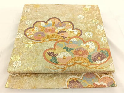 平和屋着物◎六通柄袋帯　唐織　浜松文　金糸　正絹　逸品　AAAN6525jh