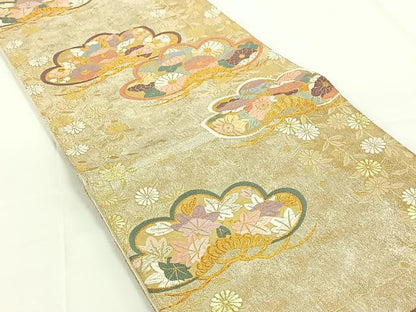 平和屋着物◎六通柄袋帯　唐織　浜松文　金糸　正絹　逸品　AAAN6525jh