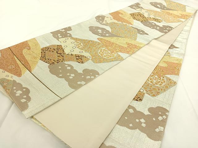 平和屋着物◎六通柄袋帯 雲取り地紙文 金銀糸 正絹 逸品 AAAN6563jh