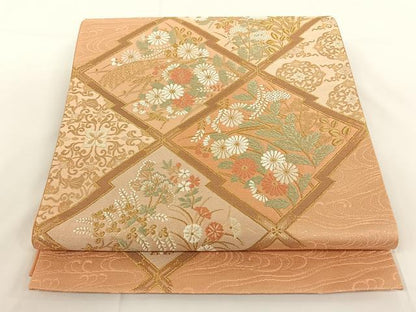 平和屋着物◎六通柄袋帯 天井花文 金糸 正絹 逸品 AAAN6572jh