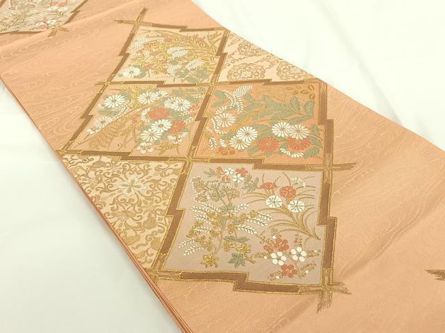 平和屋着物◎六通柄袋帯 天井花文 金糸 正絹 逸品 AAAN6572jh