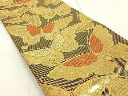 平和屋着物◎両面六通柄袋帯 舞蝶文 金銀糸 正絹 逸品 AAAN6593jh