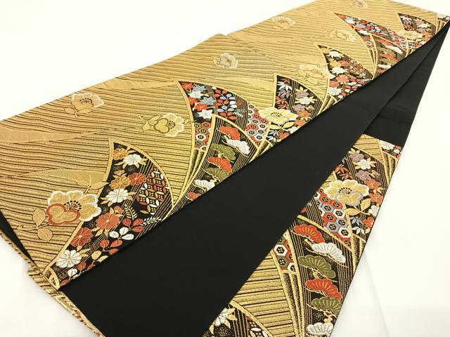 平和屋着物◎六通柄袋帯 扇面花文 金糸 正絹 逸品 AAAN6594jh