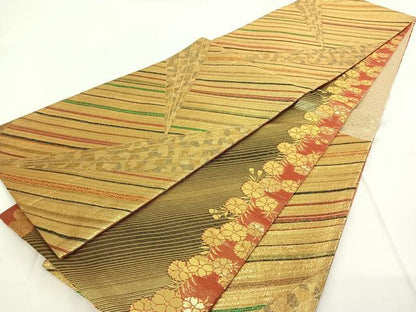平和屋着物◎両面六通柄袋帯 切嵌文 金糸 正絹 逸品 AAAN6595jh