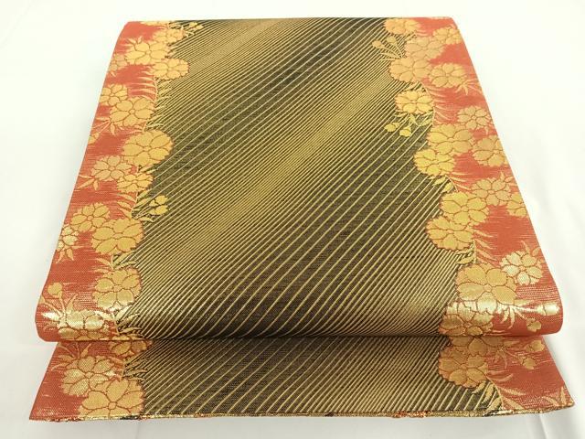 平和屋着物◎両面六通柄袋帯 切嵌文 金糸 正絹 逸品 AAAN6595jh