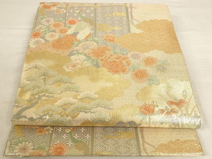 平和屋着物◎佐賀錦 六通柄袋帯 雲取り花車文 金糸 正絹 逸品 AAAN6754st