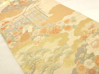 平和屋着物◎佐賀錦 六通柄袋帯 雲取り花車文 金糸 正絹 逸品 AAAN6754st