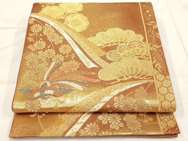 平和屋着物◎六通柄袋帯　鳳凰花文　金糸　正絹　逸品　AAAN6781st