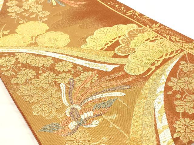 平和屋着物◎六通柄袋帯　鳳凰花文　金糸　正絹　逸品　AAAN6781st