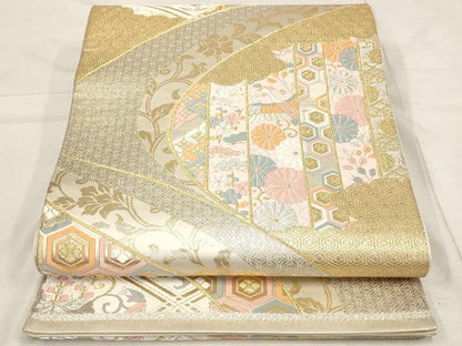 平和屋着物◎六通柄袋帯　吉祥花鳥文　金銀糸　正絹　逸品　AAAN6787st
