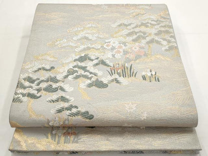 平和屋着物◎六通柄袋帯 唐織 立波風景花文 金糸 正絹 逸品 AAAN6813st