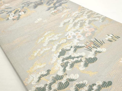 平和屋着物◎六通柄袋帯 唐織 立波風景花文 金糸 正絹 逸品 AAAN6813st
