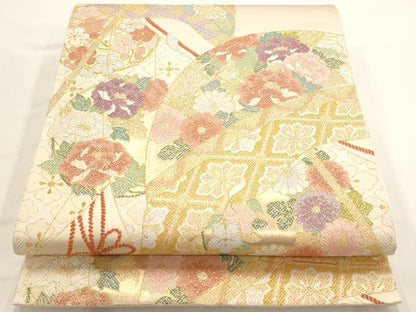 平和屋着物◎六通柄袋帯 吉祥花文 金糸 正絹 逸品 AAAN6821st