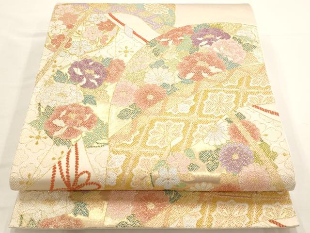 平和屋着物◎六通柄袋帯 吉祥花文 金糸 正絹 逸品 AAAN6821st