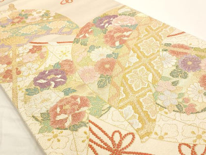 平和屋着物◎六通柄袋帯 吉祥花文 金糸 正絹 逸品 AAAN6821st