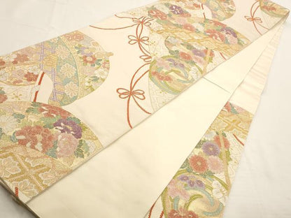 平和屋着物◎六通柄袋帯 吉祥花文 金糸 正絹 逸品 AAAN6821st