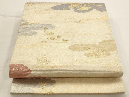 平和屋着物◎六通柄袋帯 雲取り流水花文 金糸 正絹 逸品 AAAN6855st
