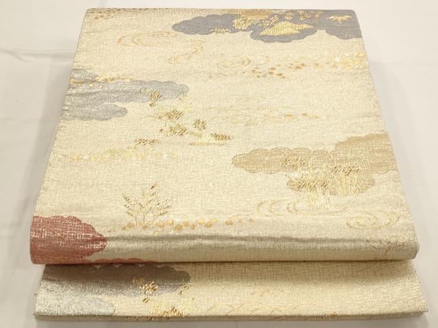 平和屋着物◎六通柄袋帯 雲取り流水花文 金糸 正絹 逸品 AAAN6855st