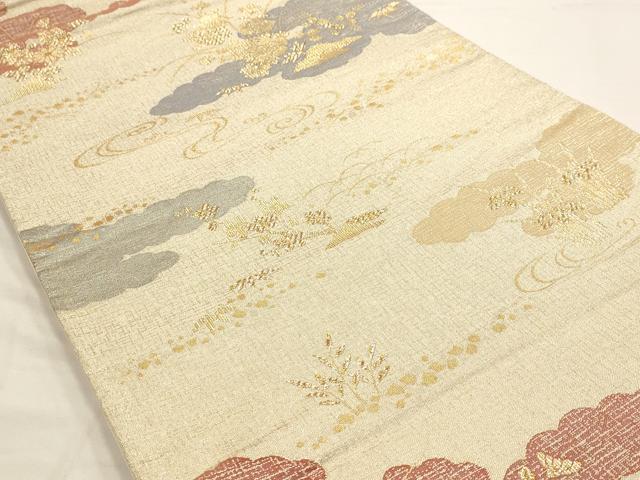 平和屋着物◎六通柄袋帯 雲取り流水花文 金糸 正絹 逸品 AAAN6855st