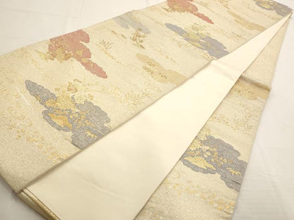 平和屋着物◎六通柄袋帯 雲取り流水花文 金糸 正絹 逸品 AAAN6855st