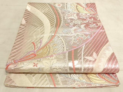 平和屋着物◎六通柄袋帯 結び紐花蝶文 金銀糸 正絹 逸品 AAAN6884pf