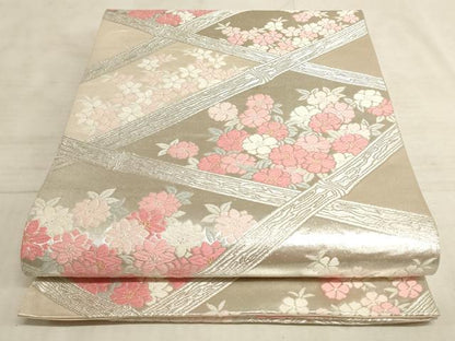 平和屋着物◎六通柄袋帯 唐織 花格子 金銀糸 正絹 逸品 AAAN6903pf