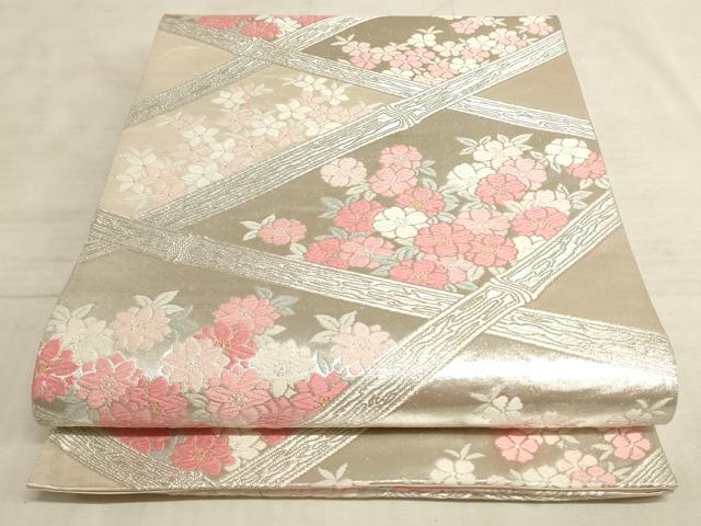 平和屋着物◎六通柄袋帯 唐織 花格子 金銀糸 正絹 逸品 AAAN6903pf