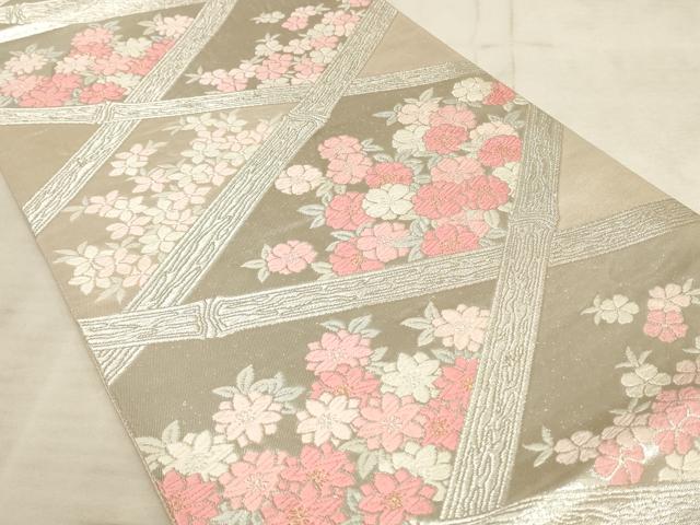 平和屋着物◎六通柄袋帯 唐織 花格子 金銀糸 正絹 逸品 AAAN6903pf