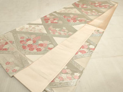 平和屋着物◎六通柄袋帯 唐織 花格子 金銀糸 正絹 逸品 AAAN6903pf