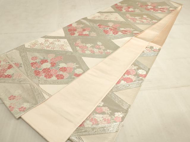 平和屋着物◎六通柄袋帯 唐織 花格子 金銀糸 正絹 逸品 AAAN6903pf