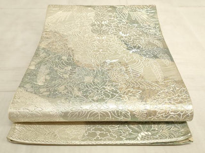 平和屋着物◎六通柄袋帯 双鳥花文 銀糸 正絹 逸品 AAAN6906pf