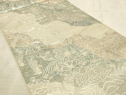平和屋着物◎六通柄袋帯 双鳥花文 銀糸 正絹 逸品 AAAN6906pf