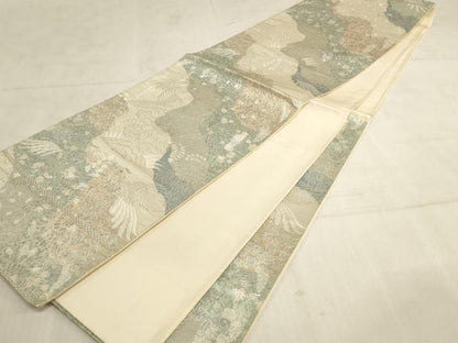 平和屋着物◎六通柄袋帯 双鳥花文 銀糸 正絹 逸品 AAAN6906pf