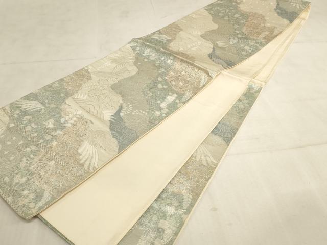 平和屋着物◎六通柄袋帯 双鳥花文 銀糸 正絹 逸品 AAAN6906pf