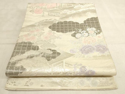 平和屋着物◎六通柄袋帯 吉祥彩花文 九百プラチナ二重箔 正絹 逸品 AAAN6907pf