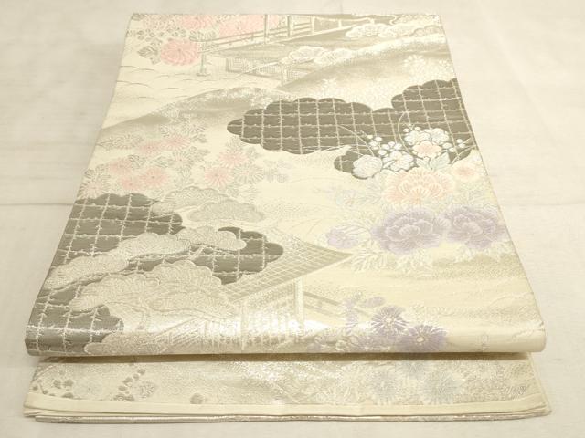 平和屋着物◎六通柄袋帯 吉祥彩花文 九百プラチナ二重箔 正絹 逸品 AAAN6907pf