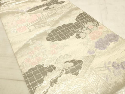 平和屋着物◎六通柄袋帯 吉祥彩花文 九百プラチナ二重箔 正絹 逸品 AAAN6907pf