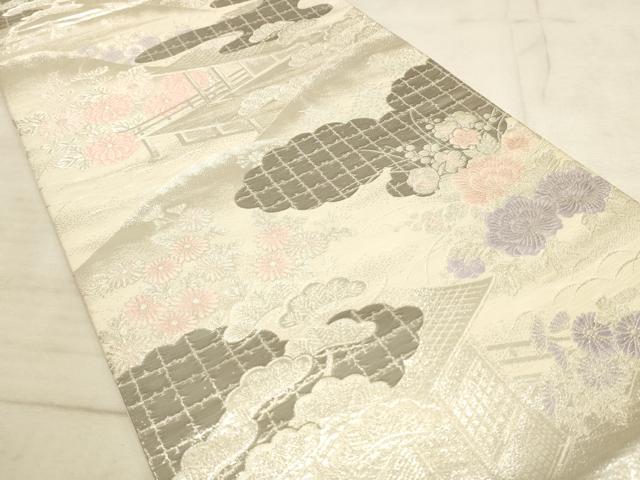 平和屋着物◎六通柄袋帯 吉祥彩花文 九百プラチナ二重箔 正絹 逸品 AAAN6907pf