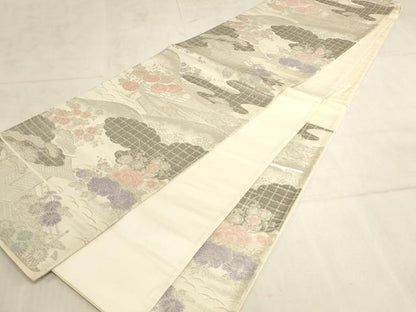 平和屋着物◎六通柄袋帯 吉祥彩花文 九百プラチナ二重箔 正絹 逸品 AAAN6907pf