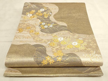 平和屋着物◎六通柄袋帯 道長花文 金糸 正絹 逸品 AAAN6908pf