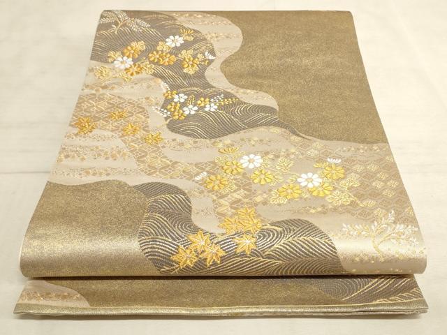 平和屋着物◎六通柄袋帯 道長花文 金糸 正絹 逸品 AAAN6908pf