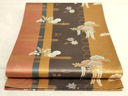 平和屋着物◎六通柄袋帯 唐織 霞取花文 金糸 正絹 逸品 AAAN6910pf