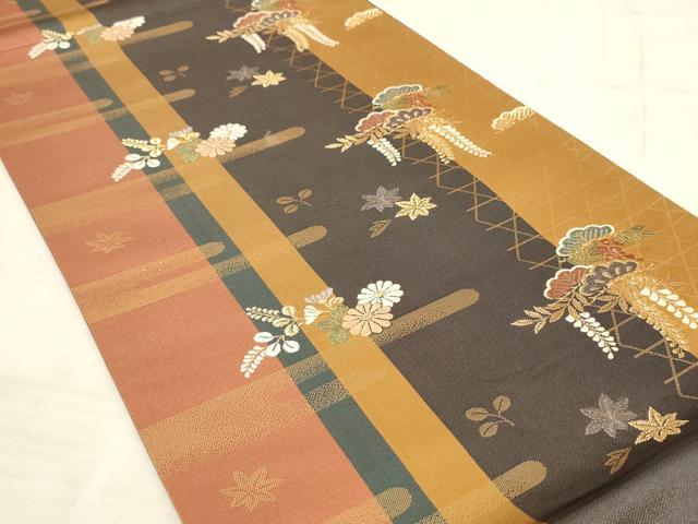 平和屋着物◎六通柄袋帯 唐織 霞取花文 金糸 正絹 逸品 AAAN6910pf