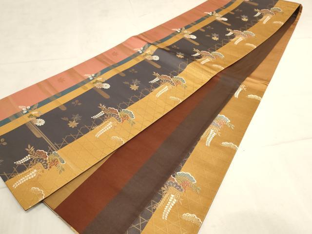 平和屋着物◎六通柄袋帯 唐織 霞取花文 金糸 正絹 逸品 AAAN6910pf