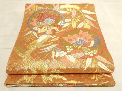 平和屋着物◎佐賀錦　六通柄袋帯　唐織　花蝶丸文　金糸　正絹　逸品　AAAN6928pf