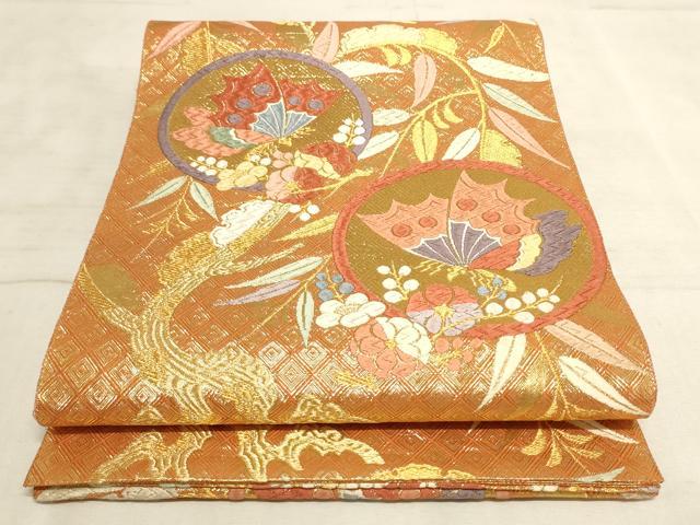 平和屋着物◎佐賀錦　六通柄袋帯　唐織　花蝶丸文　金糸　正絹　逸品　AAAN6928pf