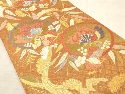 平和屋着物◎佐賀錦　六通柄袋帯　唐織　花蝶丸文　金糸　正絹　逸品　AAAN6928pf